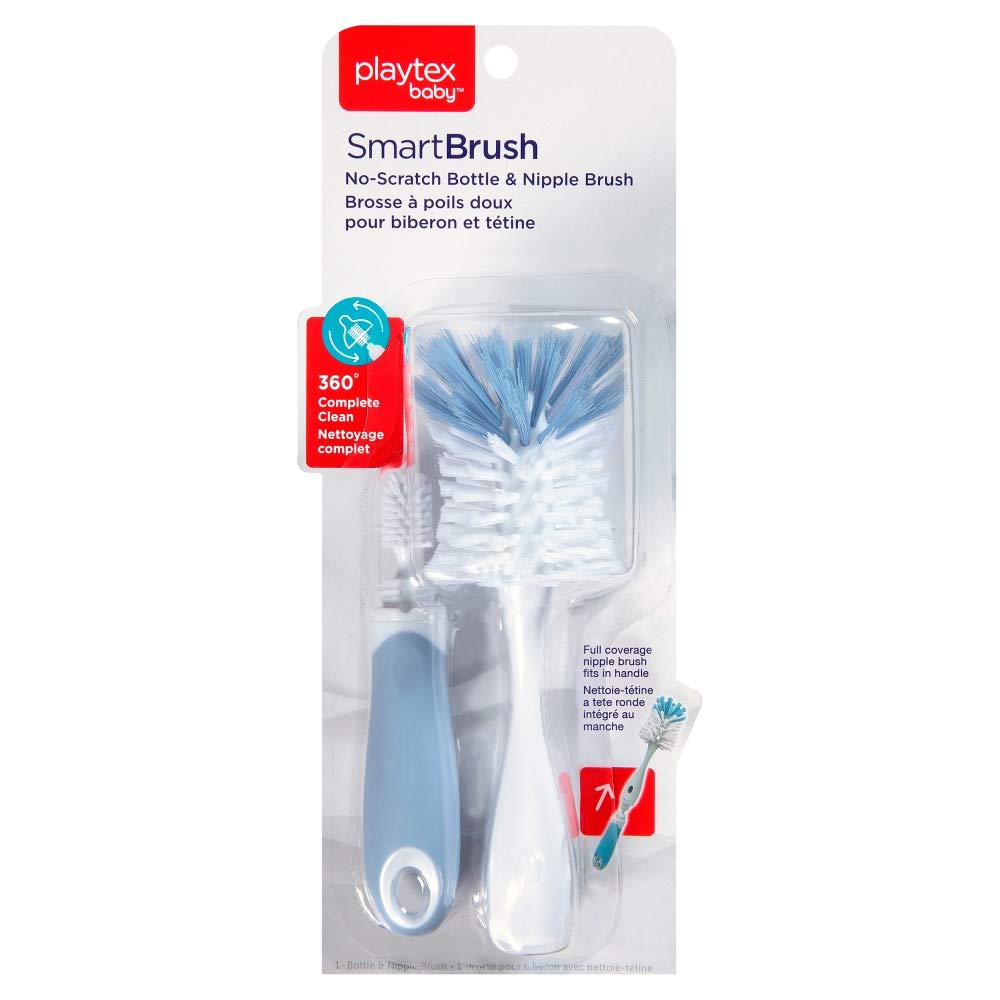 Playtex SmartSpace bottle brush with 360-degree nipple brush for thorough cleaning.