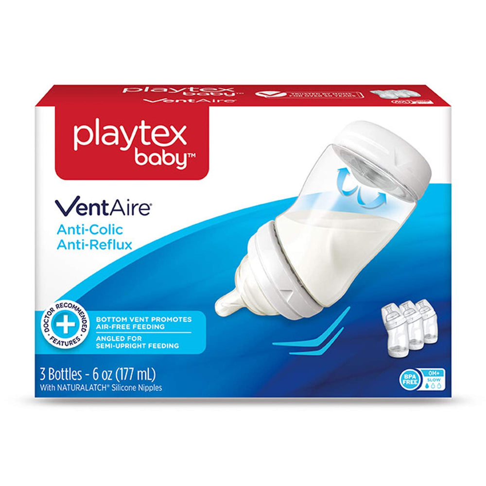 Playtex VentAire bottle bottom vent supports air-free feeding to reduce fussiness.