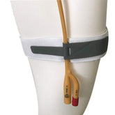 PLCEO Foley catheter legband on leg for secure fit without restricting movement.