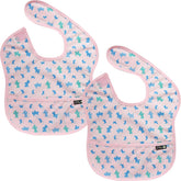 Plie 2-pack waterproof bibs with crumb catcher protecting outfits during meals