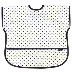 Plie bib features a cotton trimmed neck for soft skin contact during feeding.