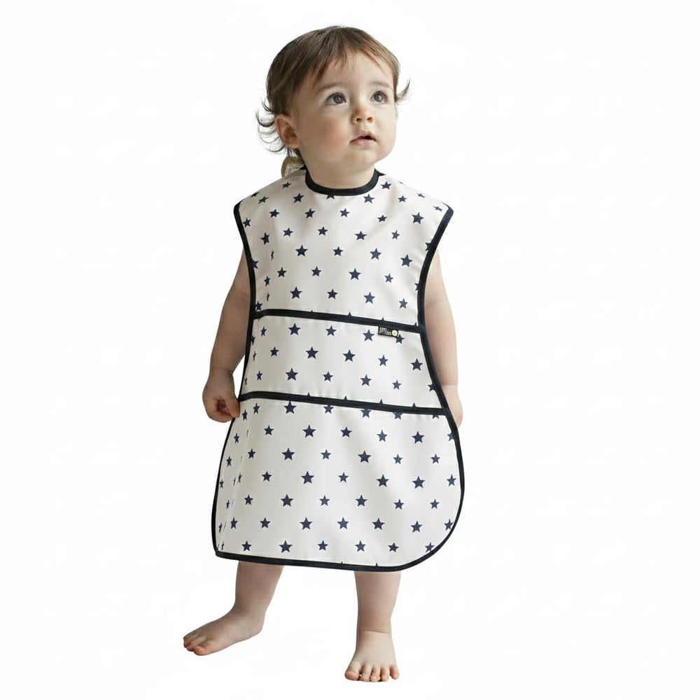 Plie full coverage bib front view protects toddler's clothes during messy meals.