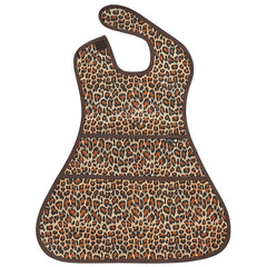Plie full coverage bib side view highlighting secure neck closure for toddlers