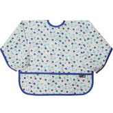 Plie long sleeve waterproof bib for toddlers in blue strawberry protecting during meals and crafts.