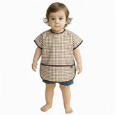 Plie short sleeve bib cover keeps toddlers clean during meals with easy wipe-clean convenience.