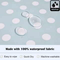 Waterproof polyester-PU fabric keeps outfits dry during messy feeding and art.