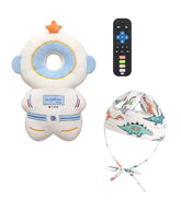 PLOVZ head protector backpack in white astronaut design cushions tiny falls with soft padding.