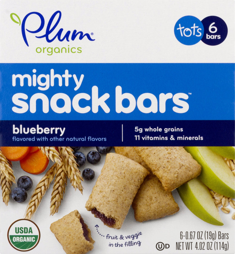 Plum Organics Mighty 4 bar front view, kid-friendly snack with vitamins and fruit.