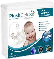 PlushDeluxe crib mattress protector with breathable terry fabric for dry, comfortable sleep.