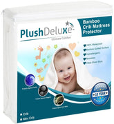 PlushDeluxe mini crib protector with waterproof top provides dry naps with silent comfort
