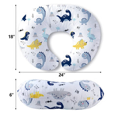 Plushii nursing pillow with blue and yellow accents supporting comfortable feeding