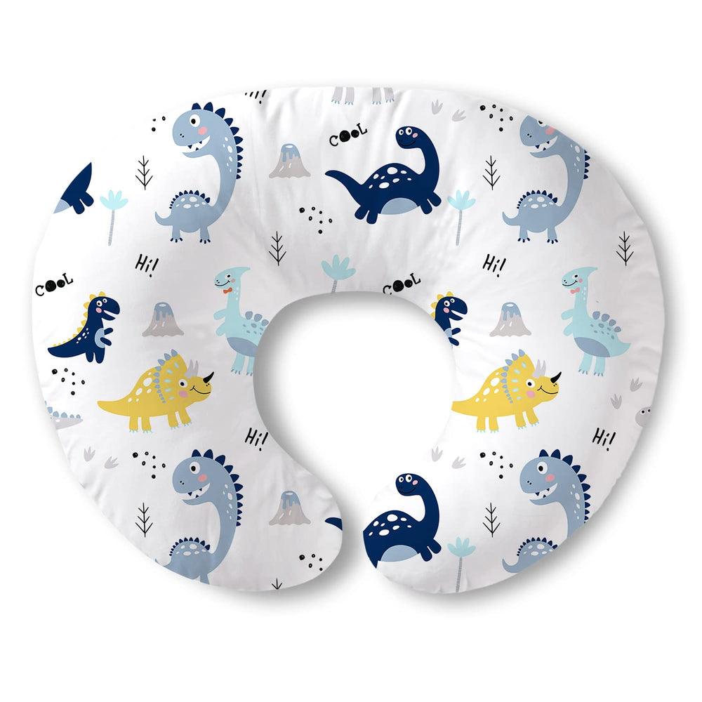 Plushii nursing pillow with dinosaur pattern close-up for cozy feeding comfort