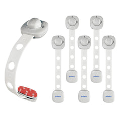 Pobanix Baby Proof Cabinet Locks on a cabinet door for tool-free child safety.