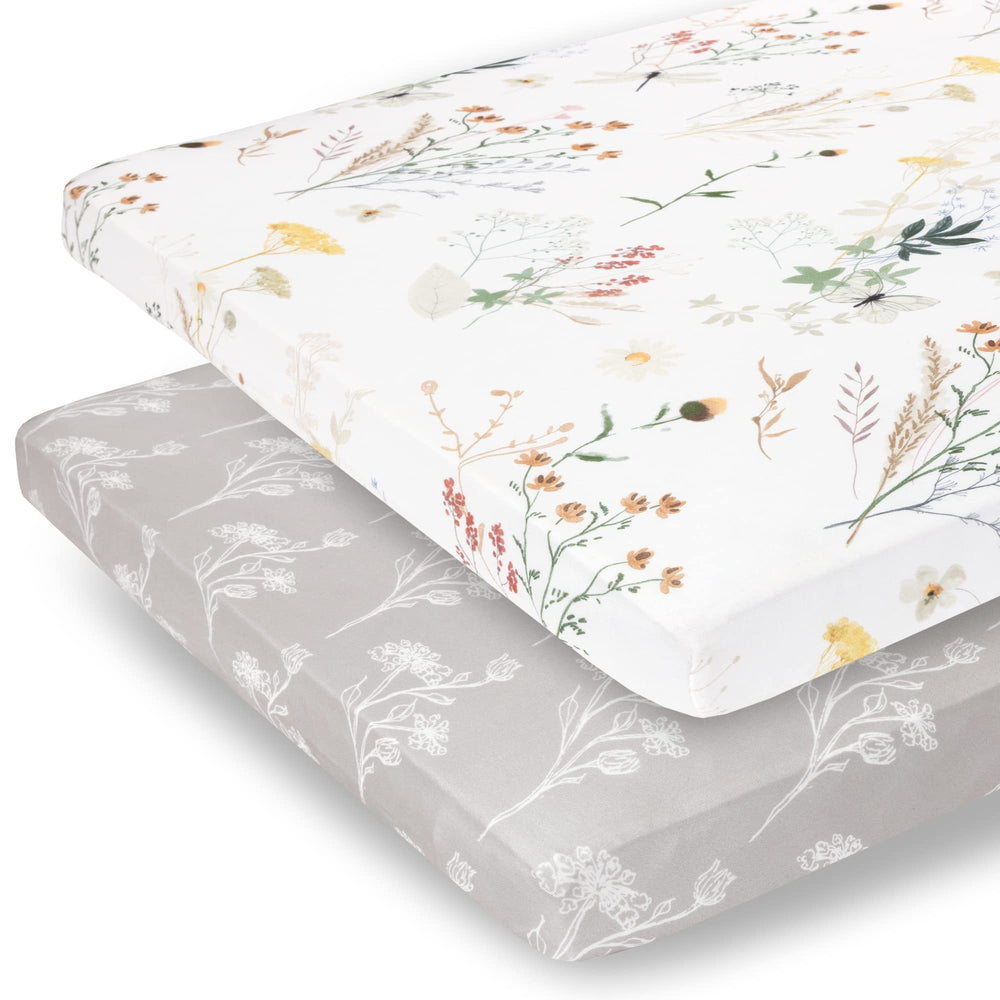 Pobibaby 2-pack pack-n-play sheets with floral print offer soft, snug fit for safe naps.
