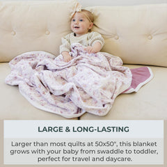 Pobibaby Blossom blanket in stroller demonstrates versatile travel use.