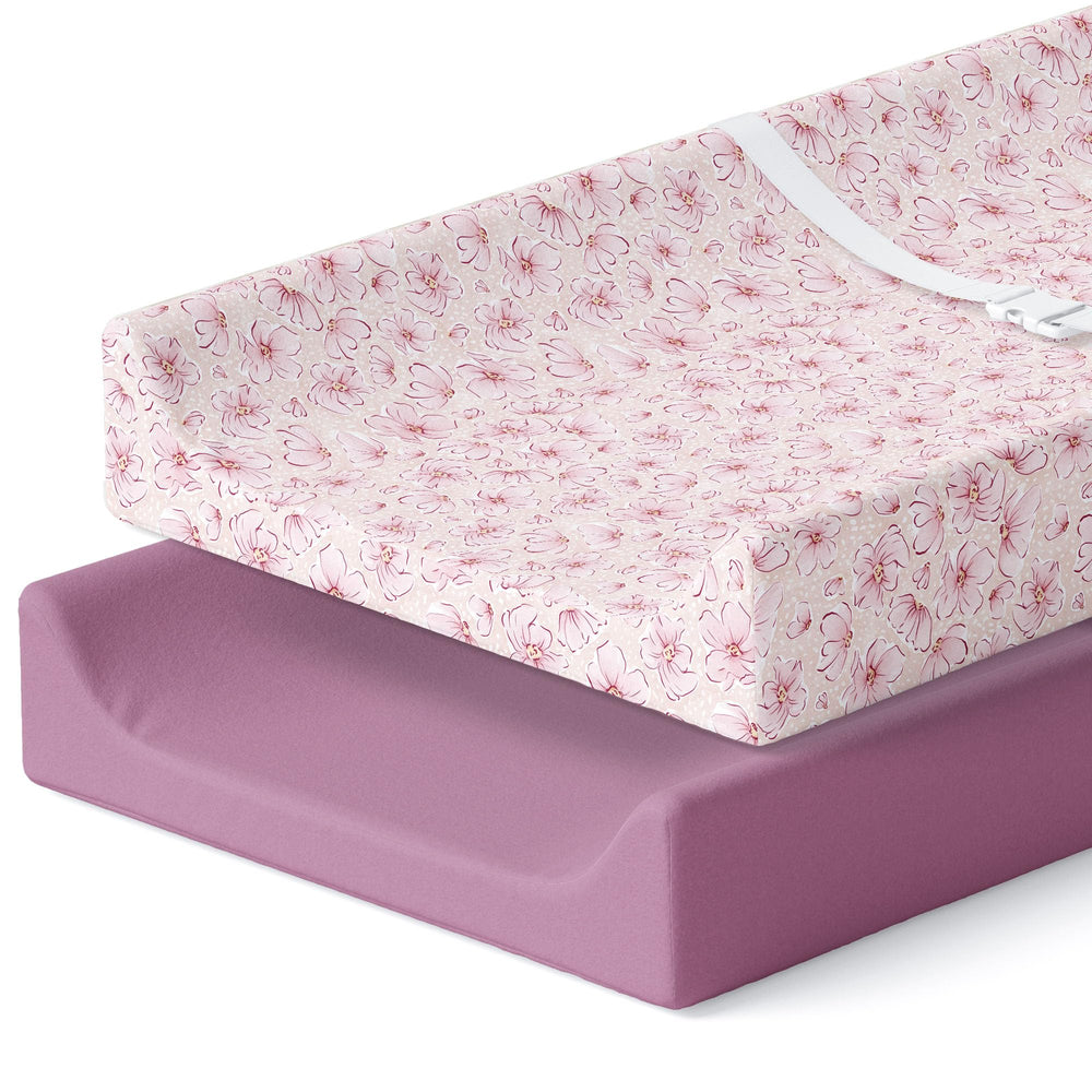 Pobibaby floral blossom changing pad cover in a 2-pack for a sweet nursery look
