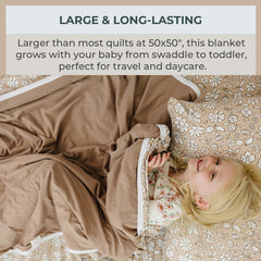 Pobibaby Meadow blanket stretched, gentle three-layer comfort for growing kids