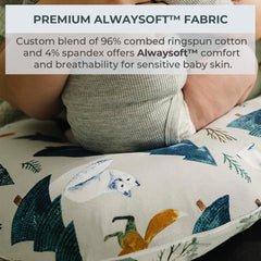 Pobibaby cover demonstrates a snug, stretch-fit on a U-shaped nursing pillow.