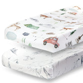 Pobibaby woodland-pattern changing pad cover on a changing table, two-pack for easy rotation