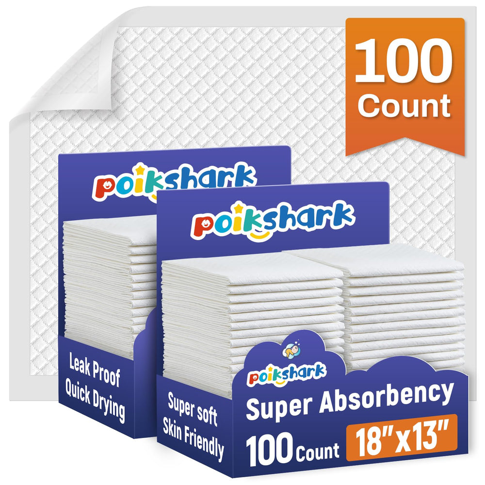 Poikshark 100-pack changing pad with leakproof surface for bed protection.