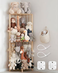 POIKSHARK corner storage with assembly view demonstrates space-saving plush organization