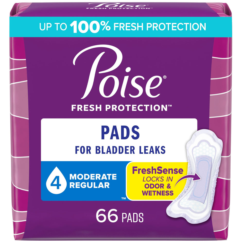 Poise postpartum pad with moderate absorbency in regular length for daywear protection.