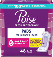 Poise women's incontinence pad, long shape, maximum absorbency for dry, secure protection