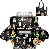 Polovillae black shopping cart cover with dog pattern provides safe, clean surfaces for babies.