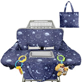 Polovillae cart cover blue sailboat front view shows cozy protection for baby during shopping.