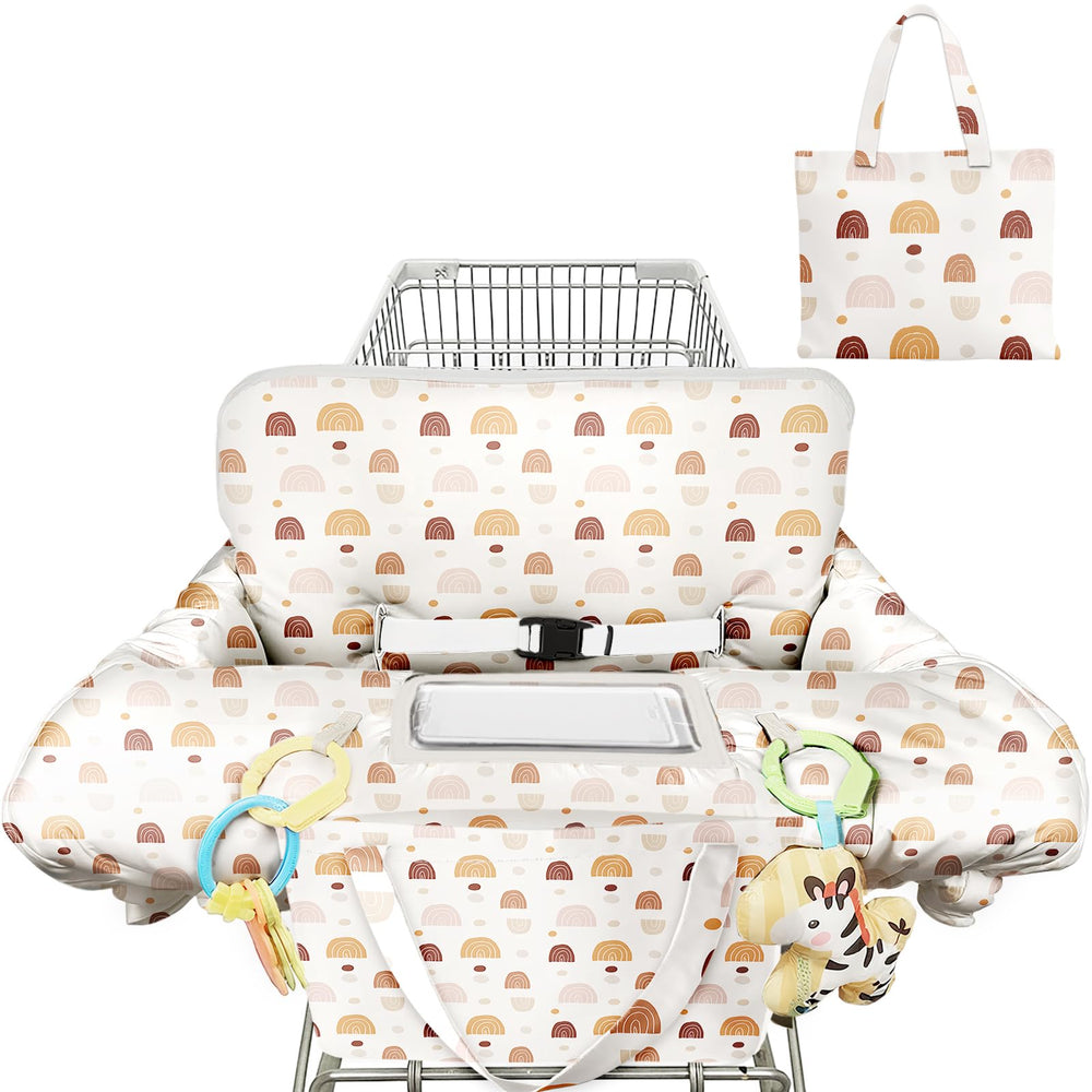 Polovillae cart cover in boho pattern keeps baby clean while shopping.