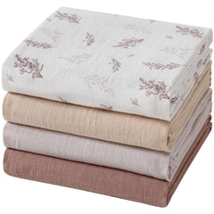 POMISO leaves-pattern muslin swaddle blanket for gentle baby comfort