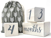 Pondering Pine milestone blocks in natural white stain, perfect newborn photos and monthly milestones.