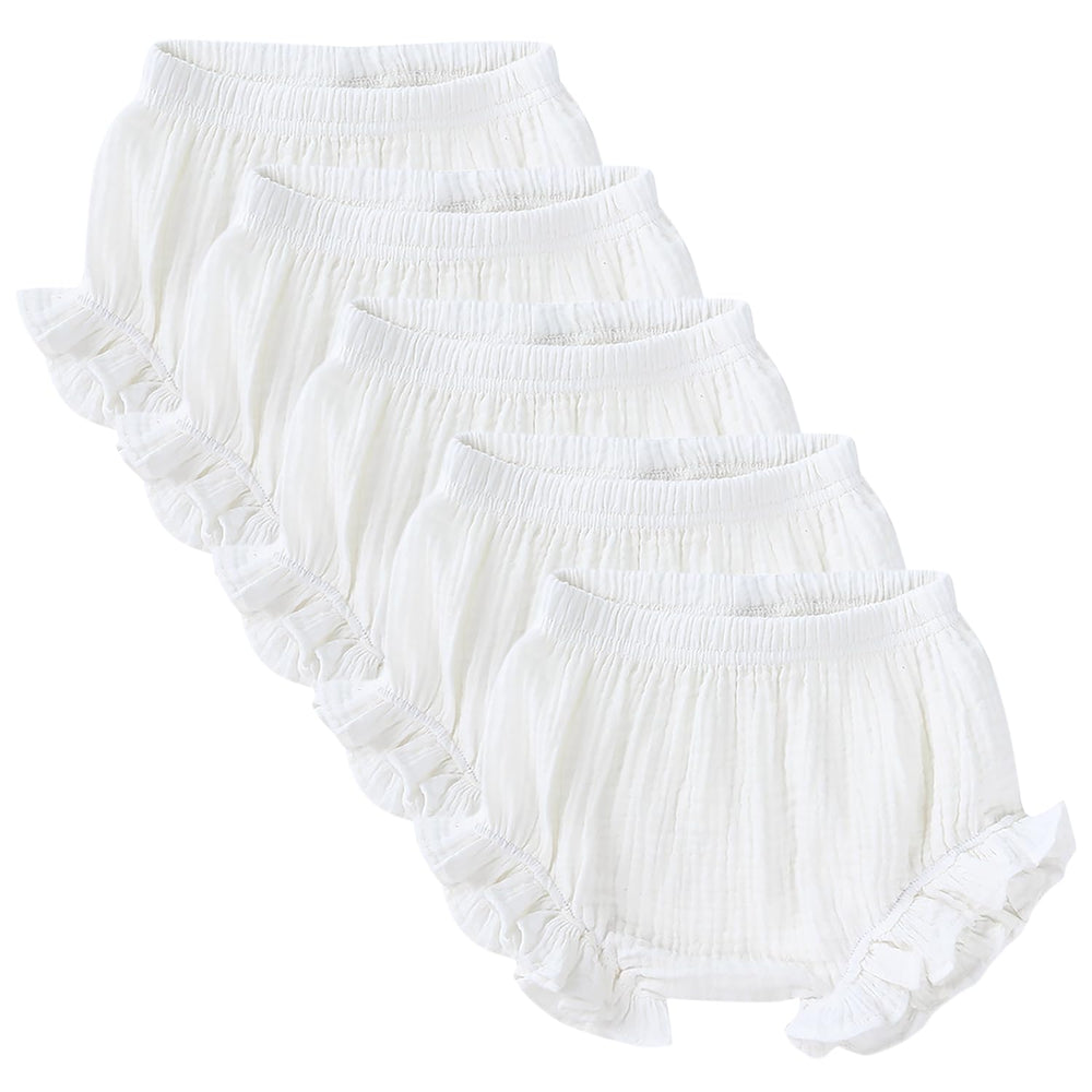 Poocen toddler bloomers white ruffled front, soft cotton linen for gentle skin.