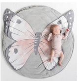 Poowe Butterfly Round Play Pad top view with soft cotton surface for tummy time.
