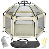 POP 'N GO PLAYPEN with UV canopy shields from sun during outdoor play.
