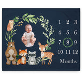 Popfavors Woodland Milestone Blanket 50x40 showcasing cozy fleece for photo growth charts.