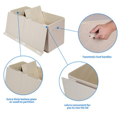 Popoly linen beige fabric toy chest provides sturdy storage for kids.