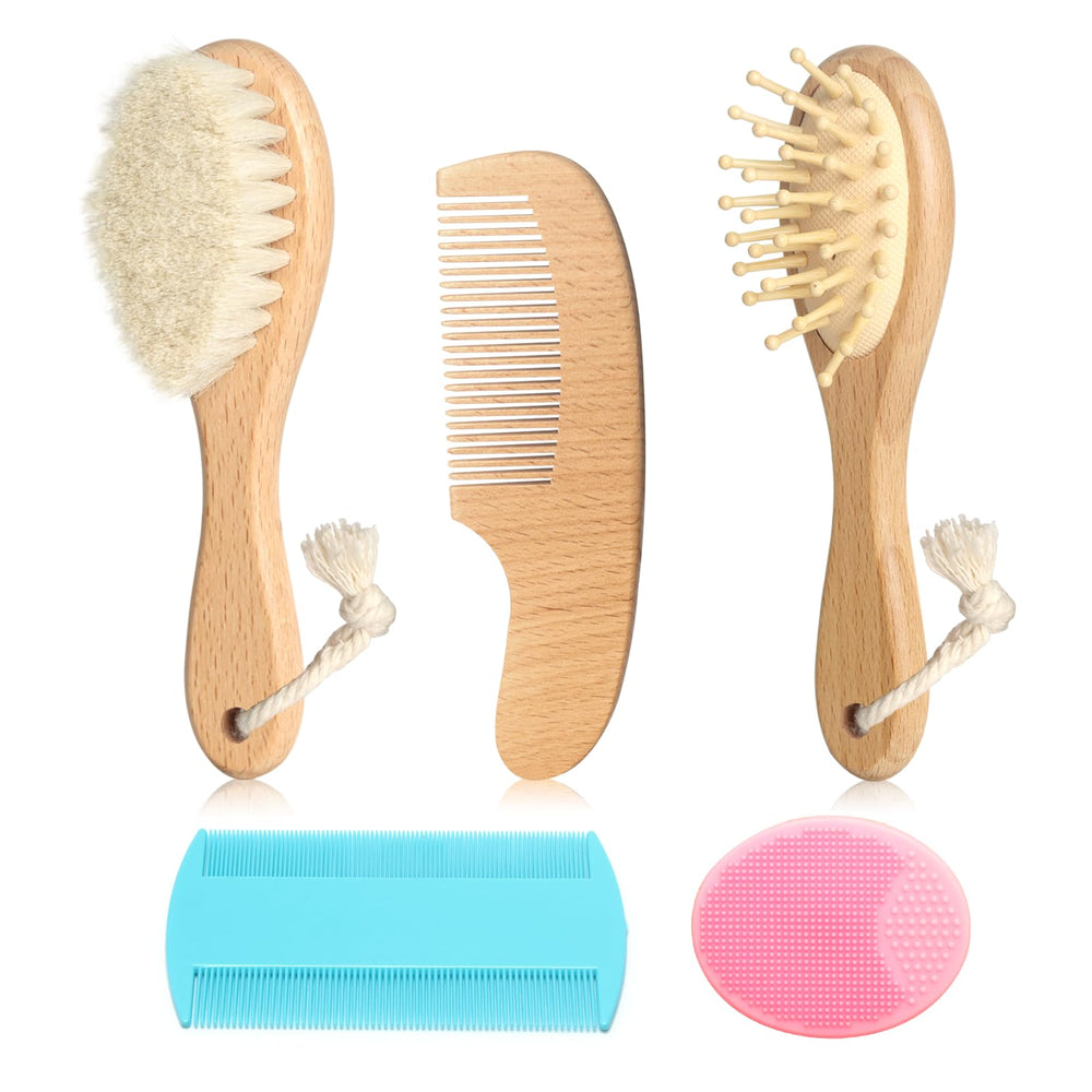POPYJAN goat baby hair brush set with natural wool bristles for gentle scalp care.