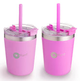 PopYum 9oz insulated kids cup purple front view with lid and straw keeps drinks at the right temperature.