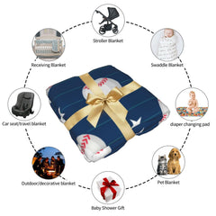 Poream baseball blue double-layer blanket provides extra warmth in rooms.