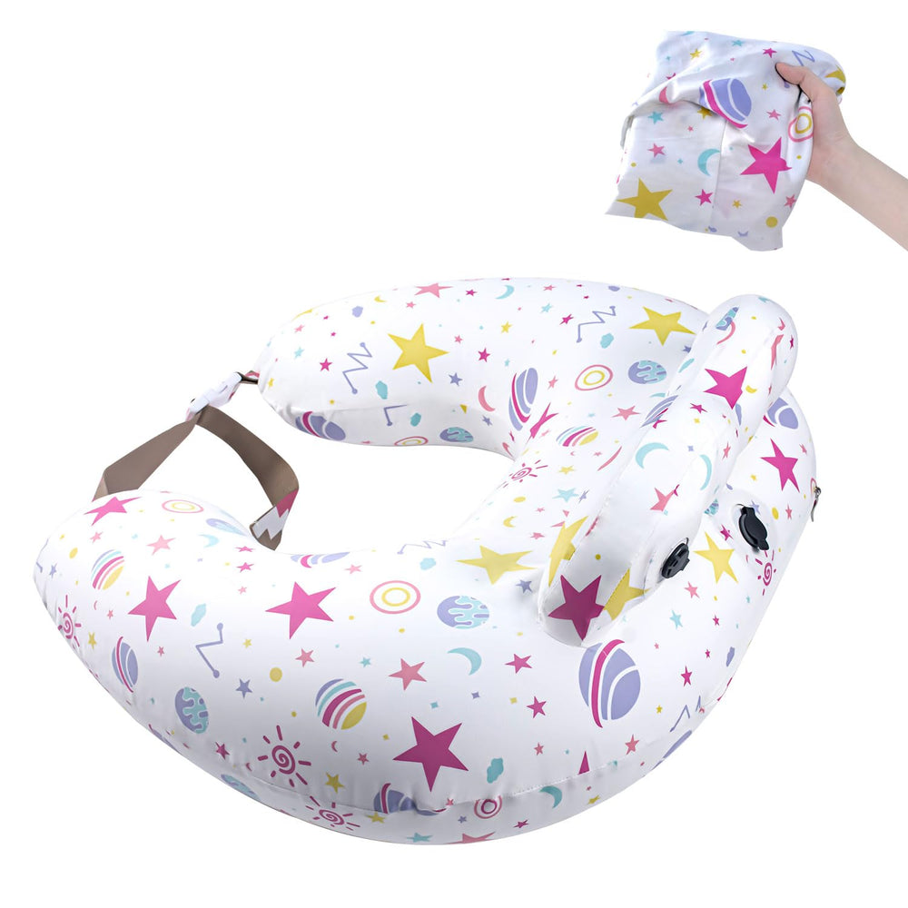 Portabuddy inflatable nursing pillow folded for travel convenience.