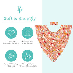 Posh Peanut headband-matching-swaddle-set adds cute style to baby outfit.