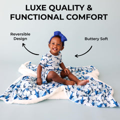 Posh Peanut Plush Patoo Sharks blanket folded for cozy portable warmth