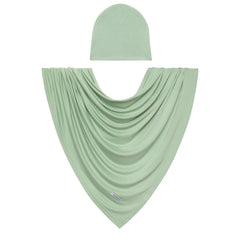 Posh Peanut Sage swaddle blanket flatlay in ultra-soft bamboo fabric for gentle newborn comfort.