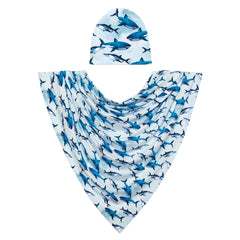 Posh Peanut Sharks swaddle set in soft bamboo viscose for newborn comfort