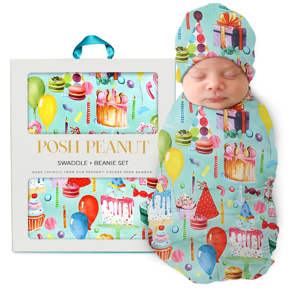 Posh Peanut swaddle blanket 44x44 inches, secure wrap for calm newborn sleep.