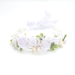 PoshMyra floral crown for weddings or parties, kid-friendly size.
