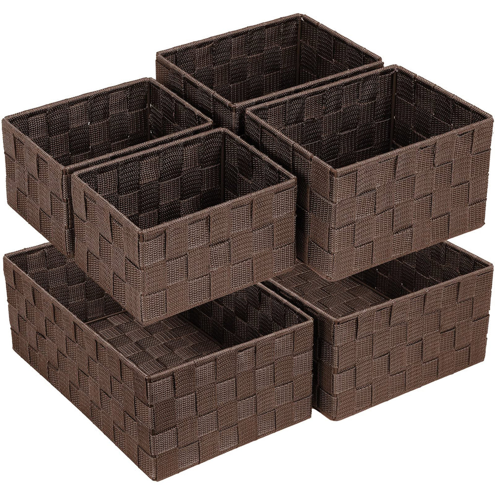 Posprica woven storage baskets 6-pack front view for organized bathroom and closet spaces.