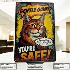 Posteretro comic-book cat design on metal sign for retro charm