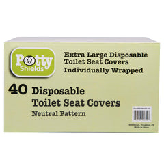 Potty Shields XL on seat image demonstrates full coverage in public restrooms.